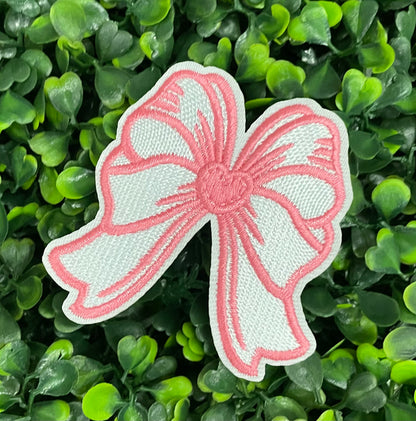White & Pink Heart Bow Patch