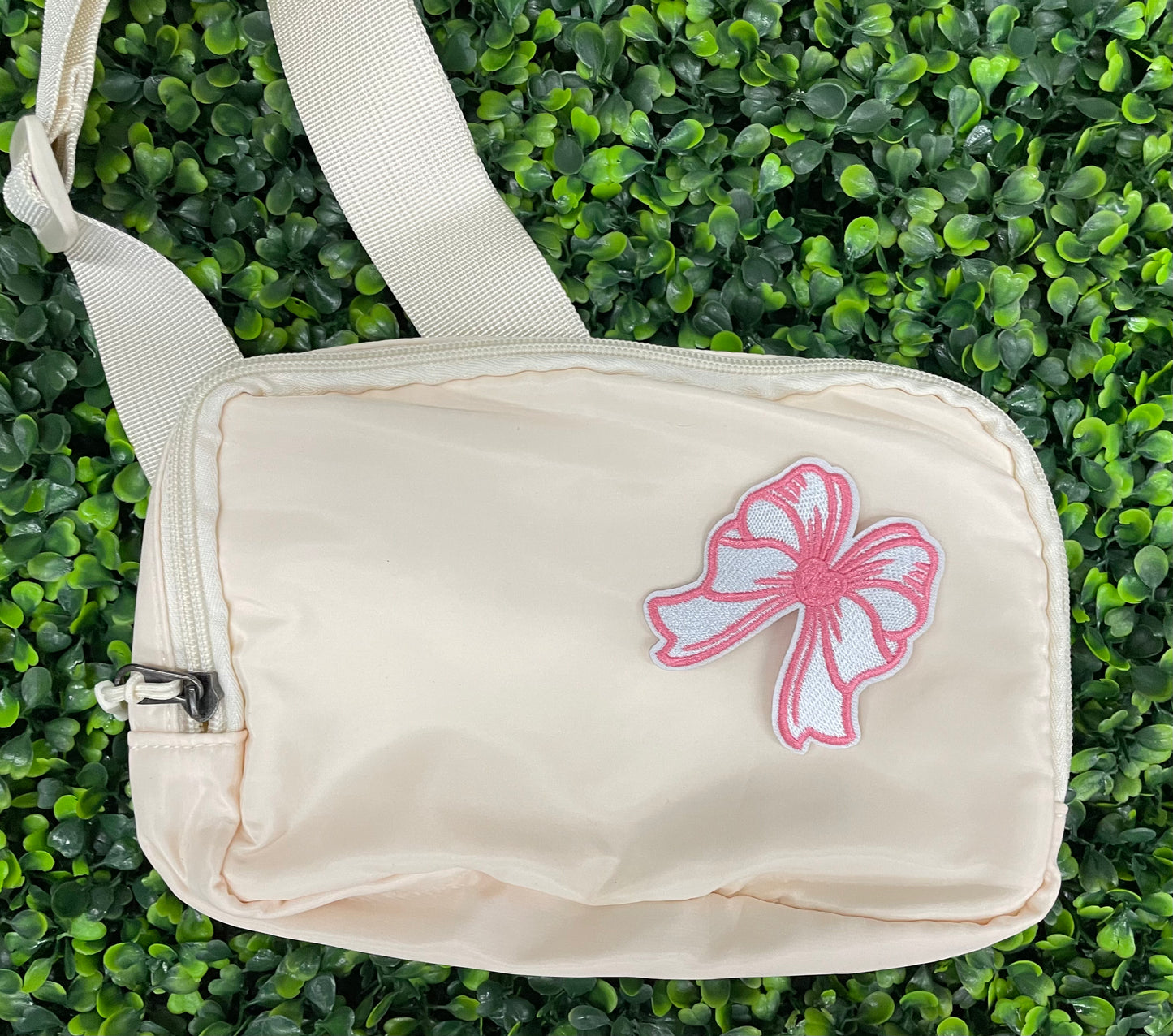 White & Pink Heart Bow Patch