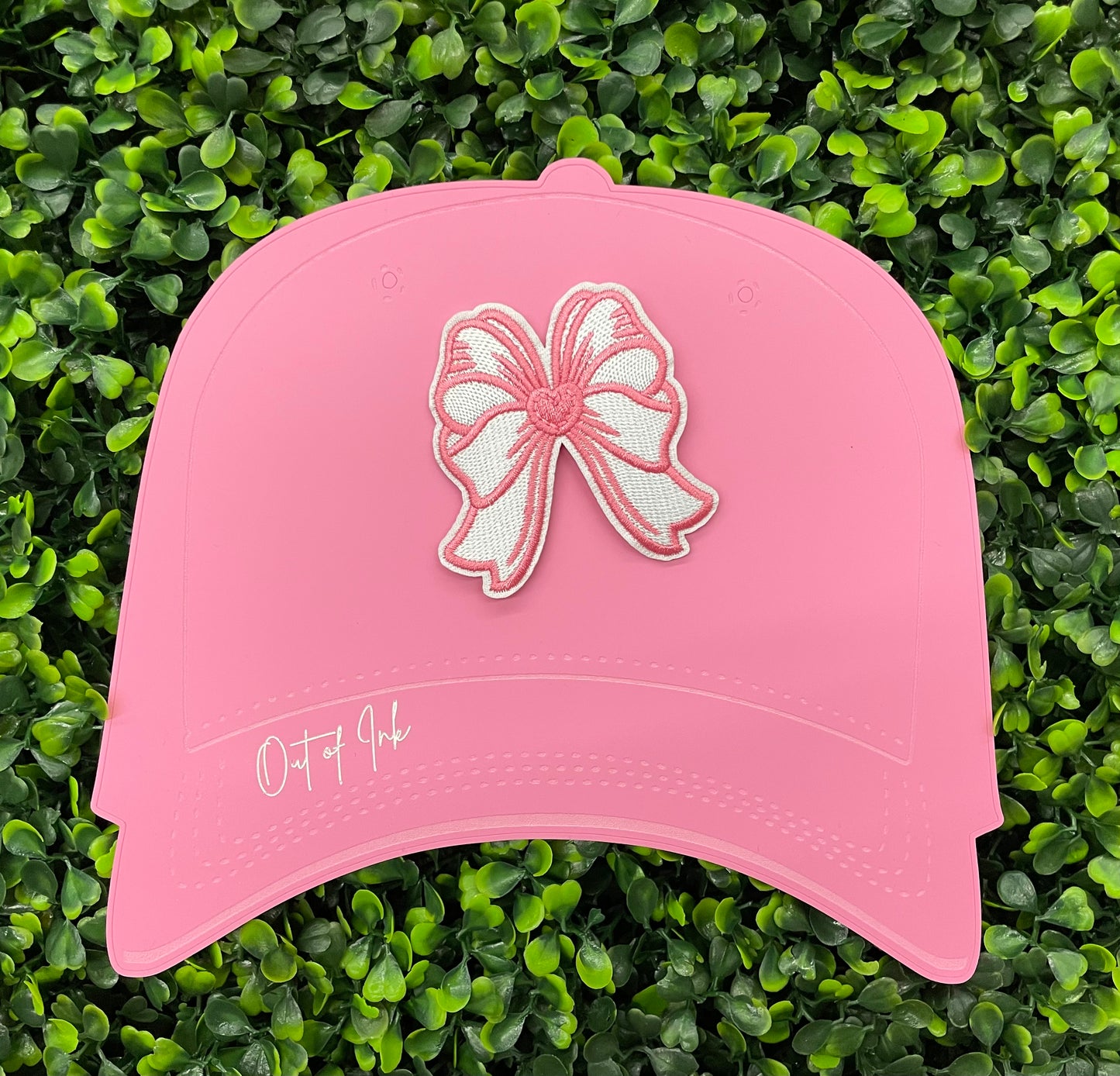 White & Pink Heart Bow Patch