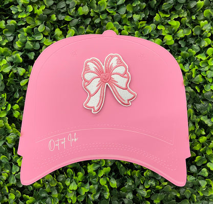 White & Pink Heart Bow Patch