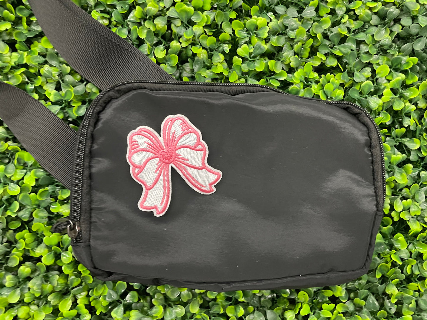 White & Pink Heart Bow Patch
