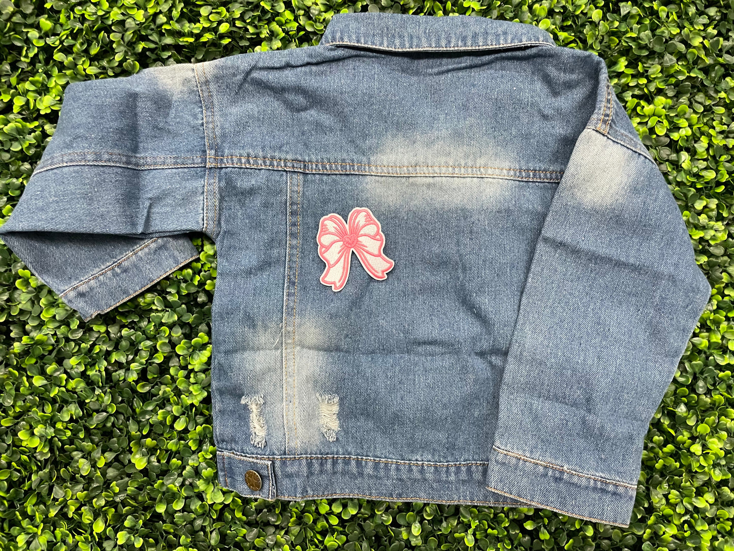 White & Pink Heart Bow Patch