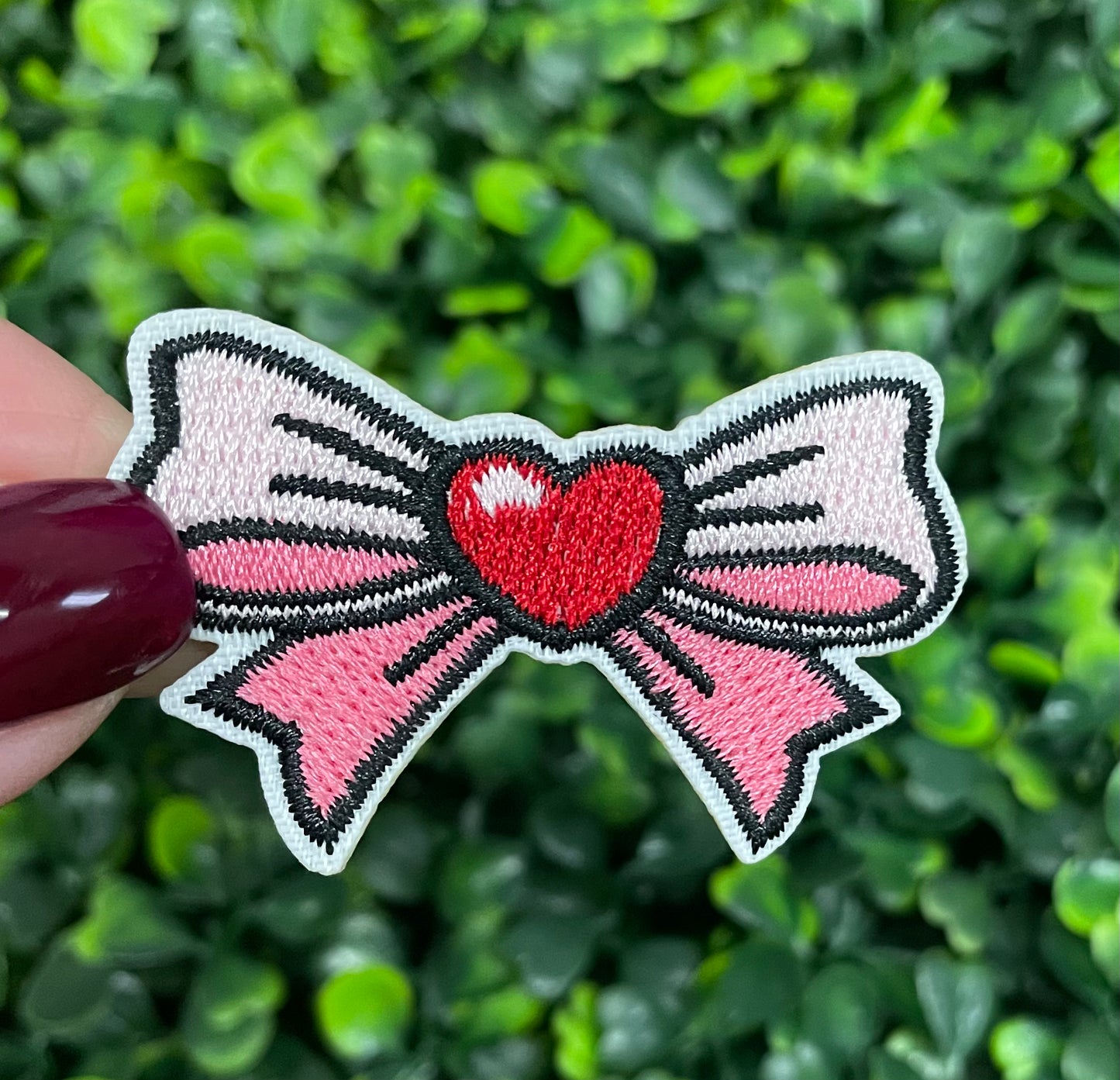 Pink Bow & Red Heart Embroidered Patch