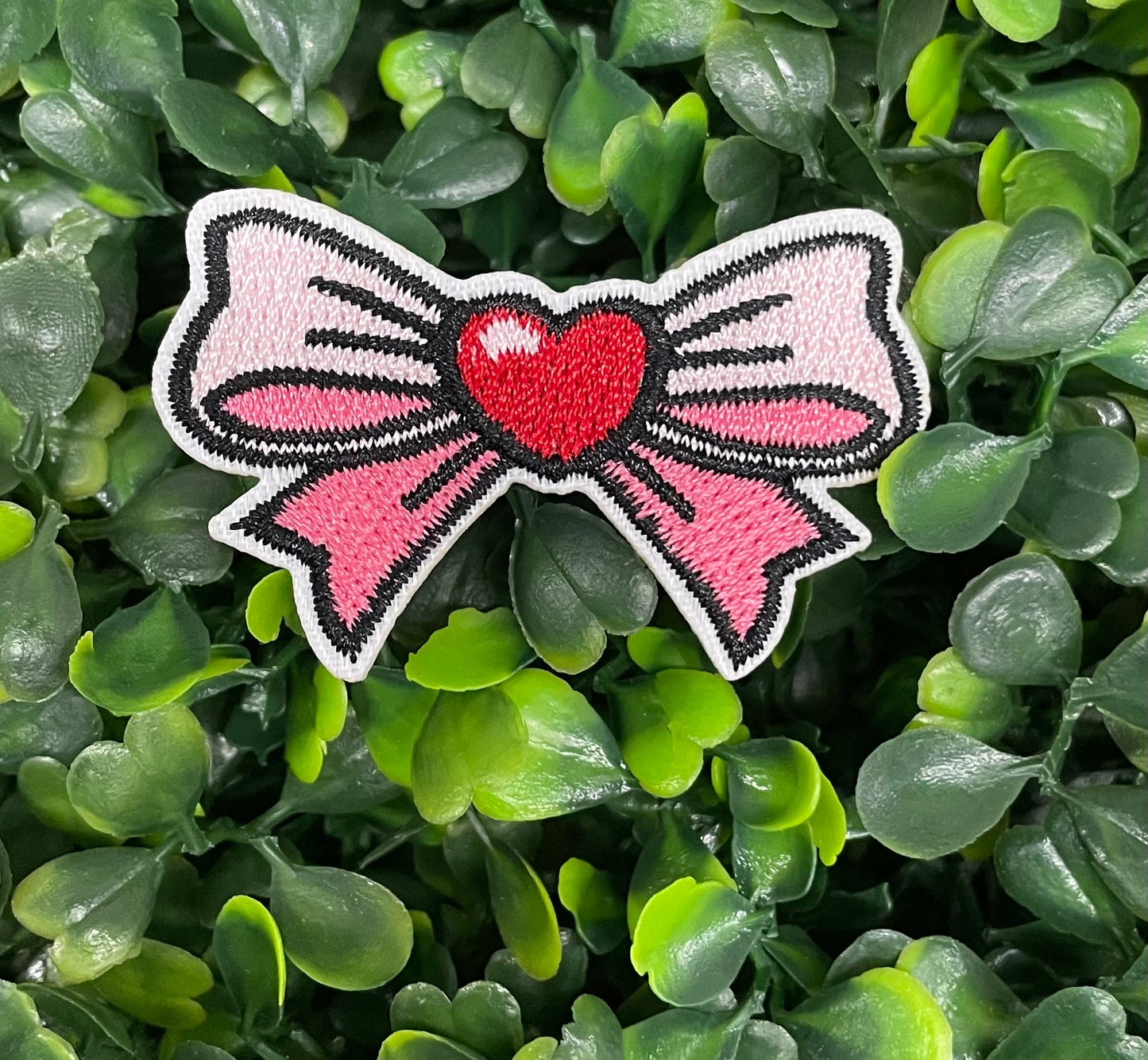 Pink Bow & Red Heart Embroidered Patch