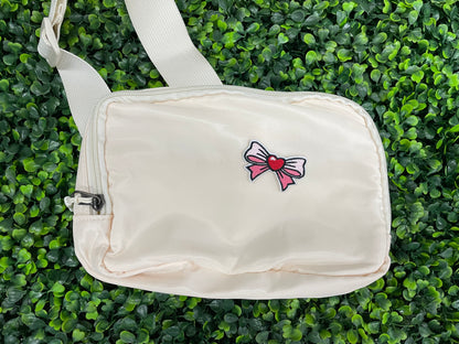 Pink Bow & Red Heart Embroidered Patch