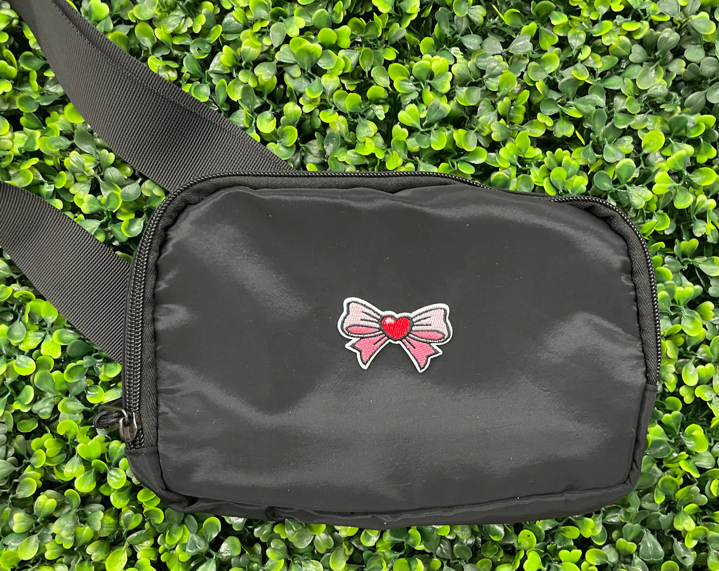 Pink Bow & Red Heart Embroidered Patch