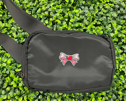 Pink Bow & Red Heart Embroidered Patch