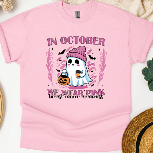 'In October We Wear Pink' Ghost Beanie T-Shirt