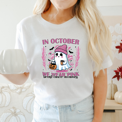 'In October We Wear Pink' Ghost Beanie T-Shirt