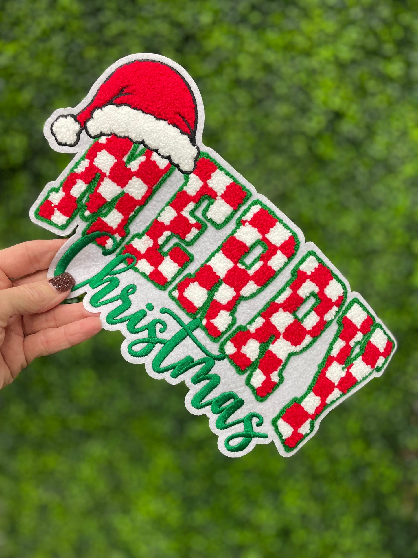 Checkered 'Merry Christmas' Chenille Patch