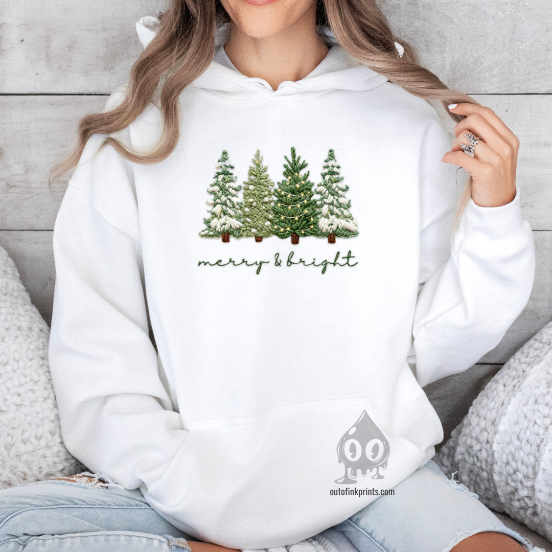 Merry & Bright Christmas Trees Yarn Print Hoodie