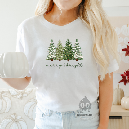Merry & Bright Christmas Trees Yarn Print T-Shirt