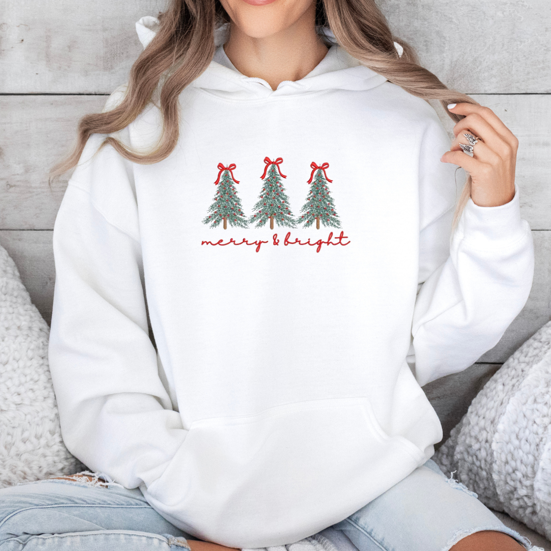 Merry & Bright Trees with Bows Embroidery
