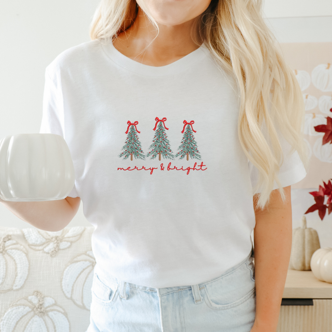 Merry & Bright Trees with Bows Embroidery