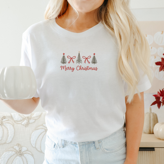 Merry Christmas Bows & Trees Embroidery