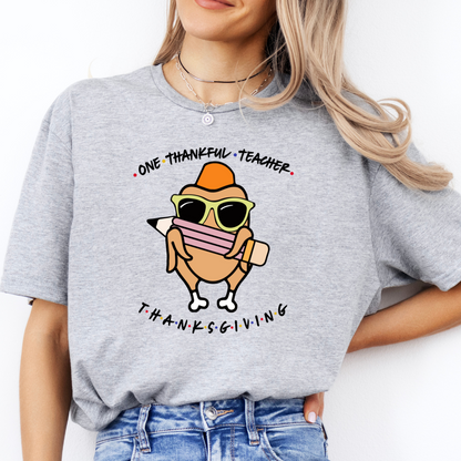 'One Thankful Teacher' Thanksgiving Turkey T-Shirt