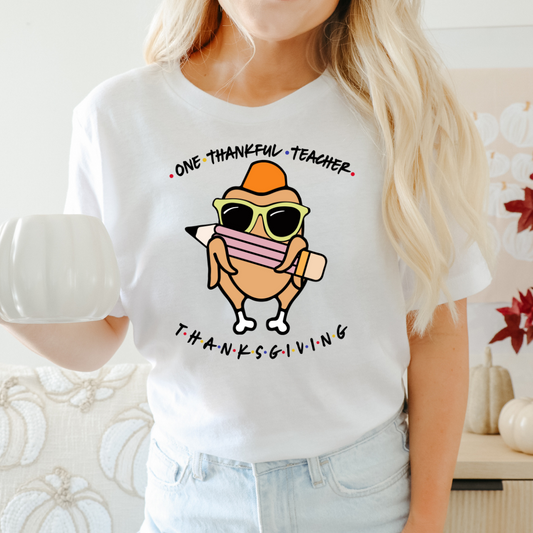 'One Thankful Teacher' Thanksgiving Turkey T-Shirt