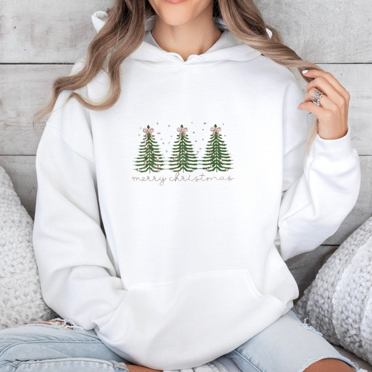 Pink Merry Christmas Trees with Bows Embroidery
