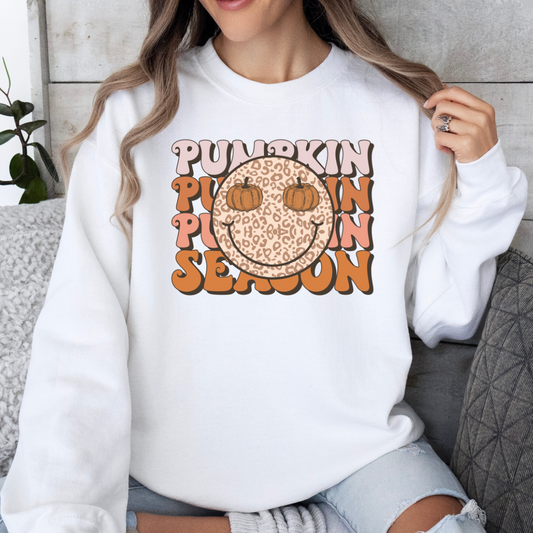 Pumpkin Season Leopard Smiley Face Sweatshirt