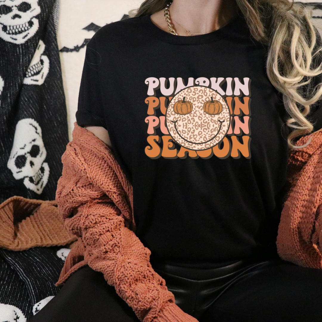 'Pumpkin Season' Leopard Smiley Face T-Shirt