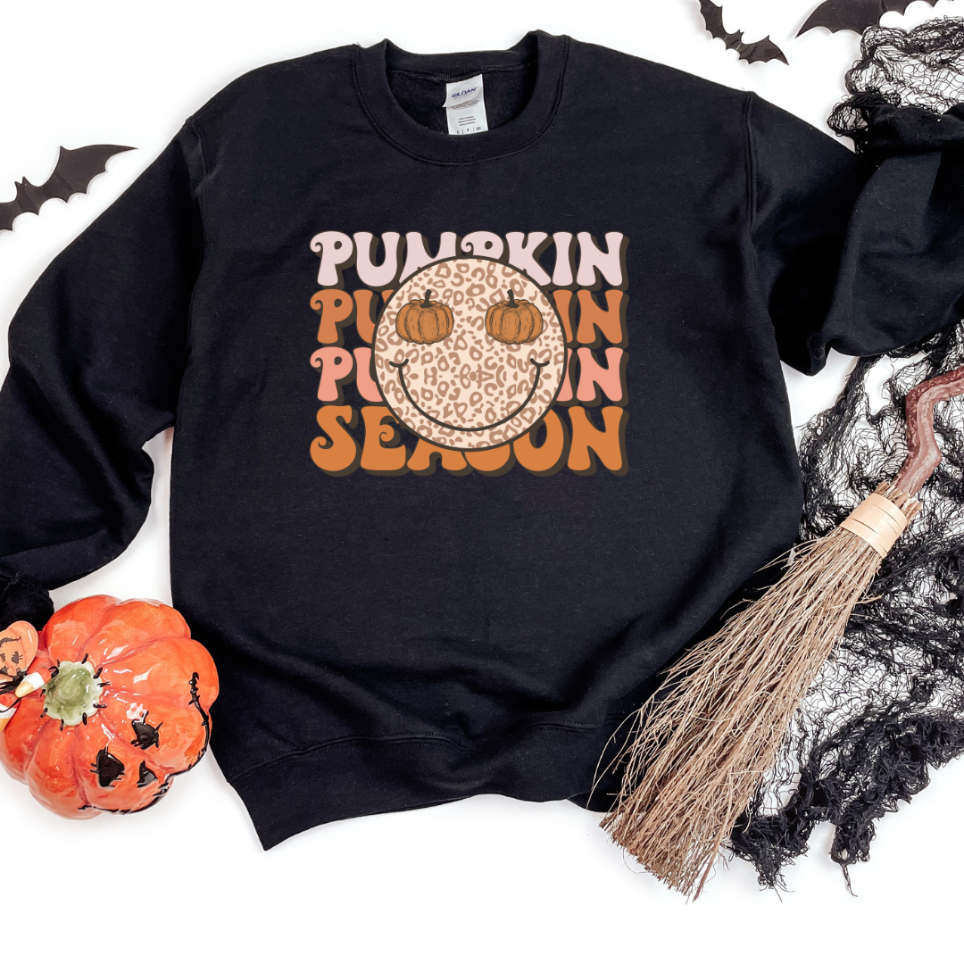 Pumpkin Season Leopard Smiley Face Sweatshirt