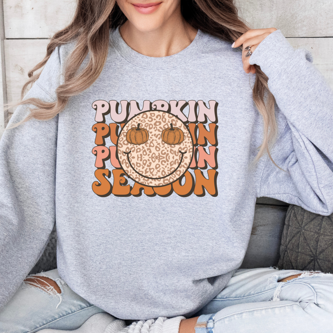 Pumpkin Season Leopard Smiley Face Sweatshirt