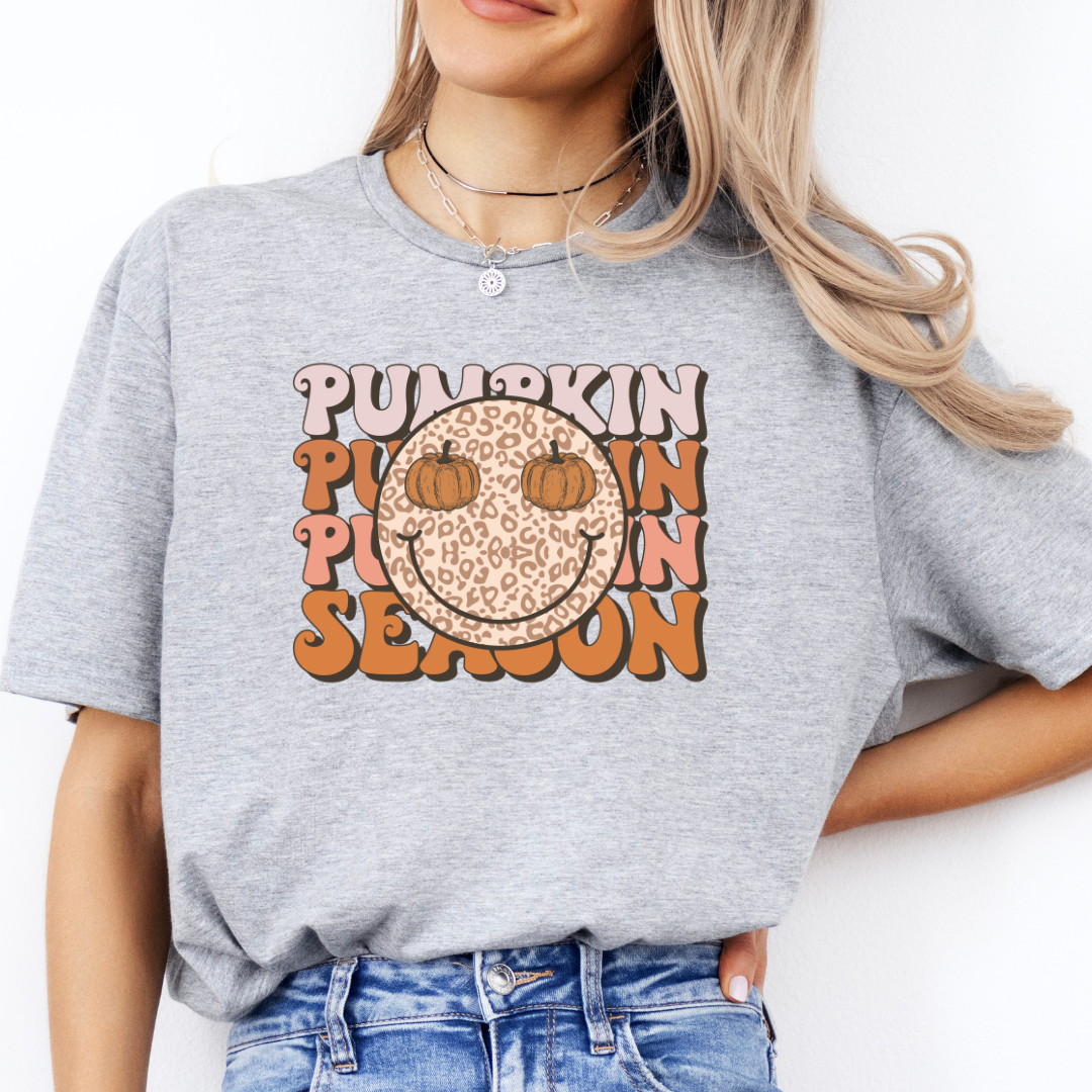 'Pumpkin Season' Leopard Smiley Face T-Shirt