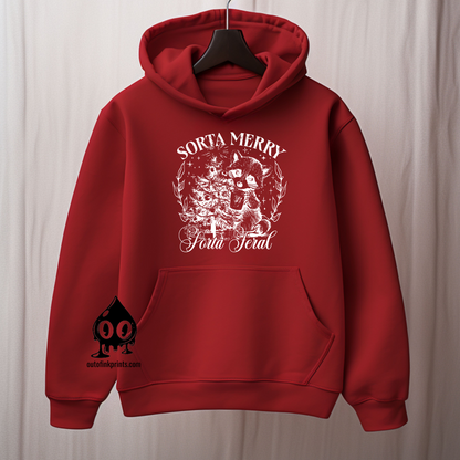 'Sorta Merry, Sorta Feral' Raccoon Christmas Hoodie