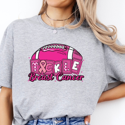 'Tackle Cancer' Football Ribbon T-Shirt