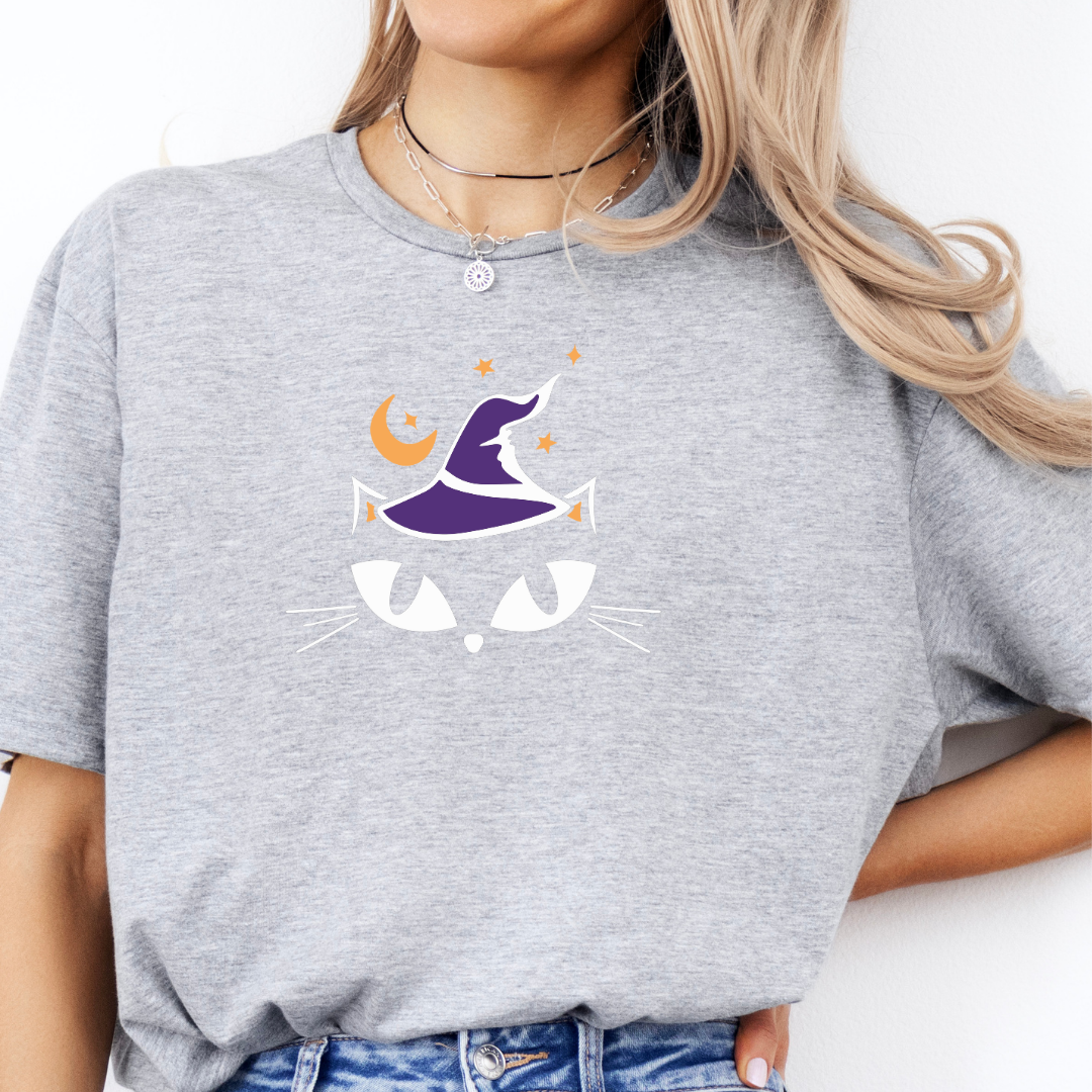 Witchy Cat Halloween Tee – Mystical & Chic Spooky Style T-Shirt