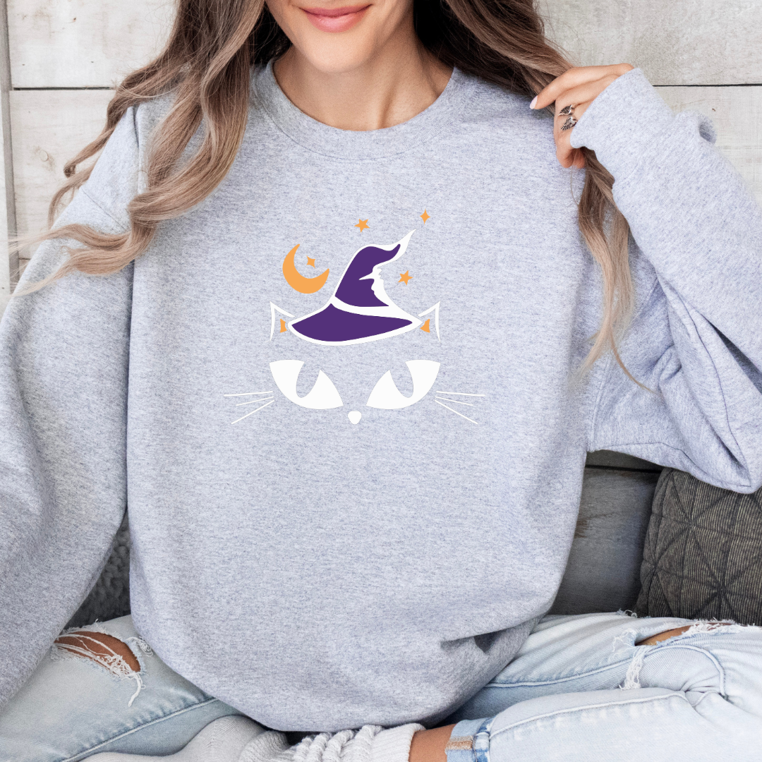 Witchy Cat Halloween Sweatshirt – Mystical & Chic Spooky Style