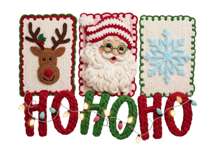 Hohoho Yarn Print Santa, Reindeer, & Snowflake Hoodie
